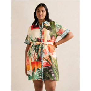 Forever New Women's Sabine Curve Plus Size Printed Shirt Mini Dress in Casablanca Holiday