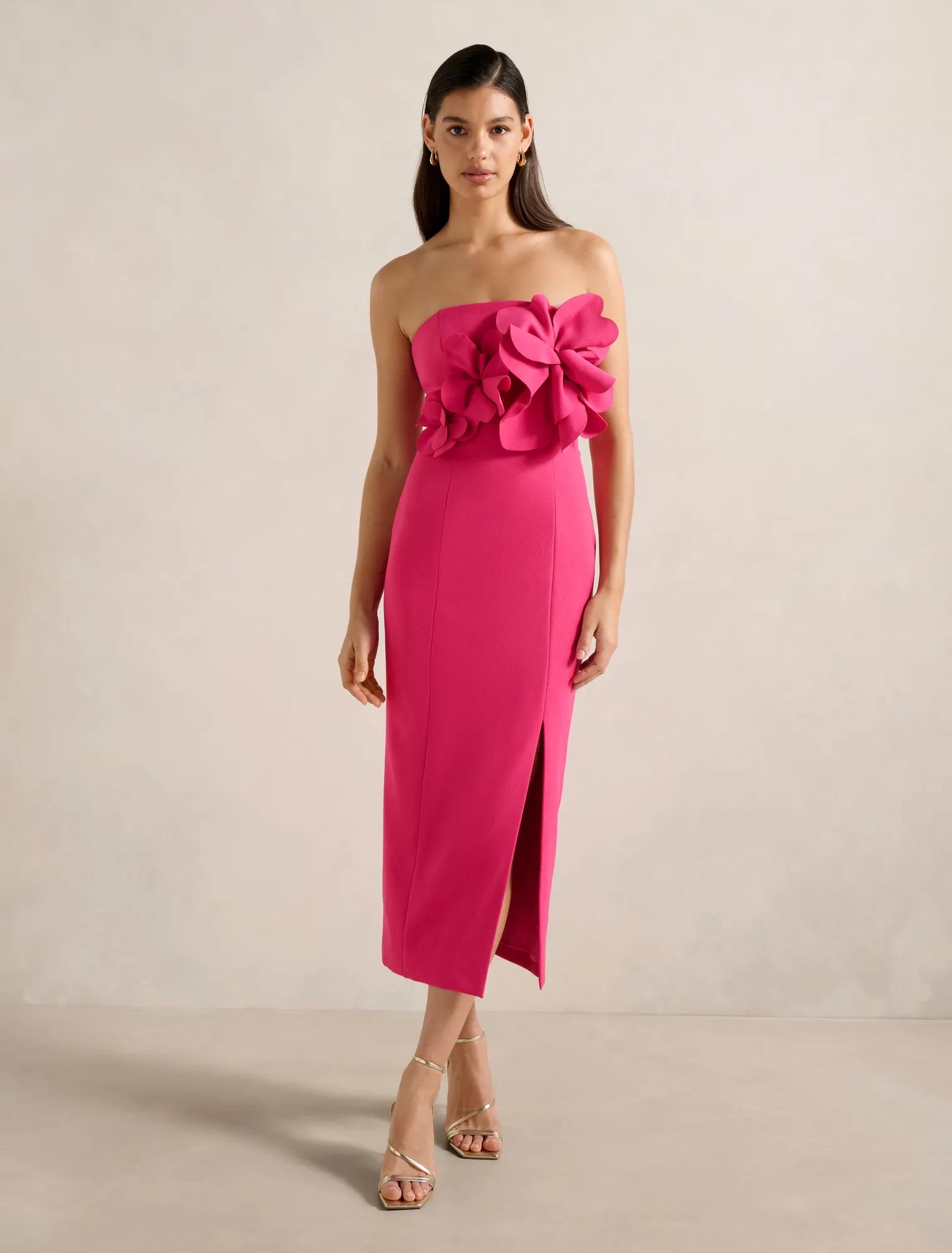 Forever New Women's Tessa Flower Midi Dress in Fuchsia
