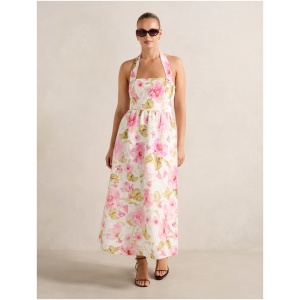 Forever New Women's Tilda Halter Midi Dress in Pink Layla Botanical