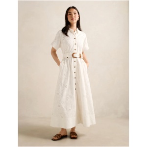 Forever New Women's Valeria Short Sleeve Broderie Midi Dress in Porcelain