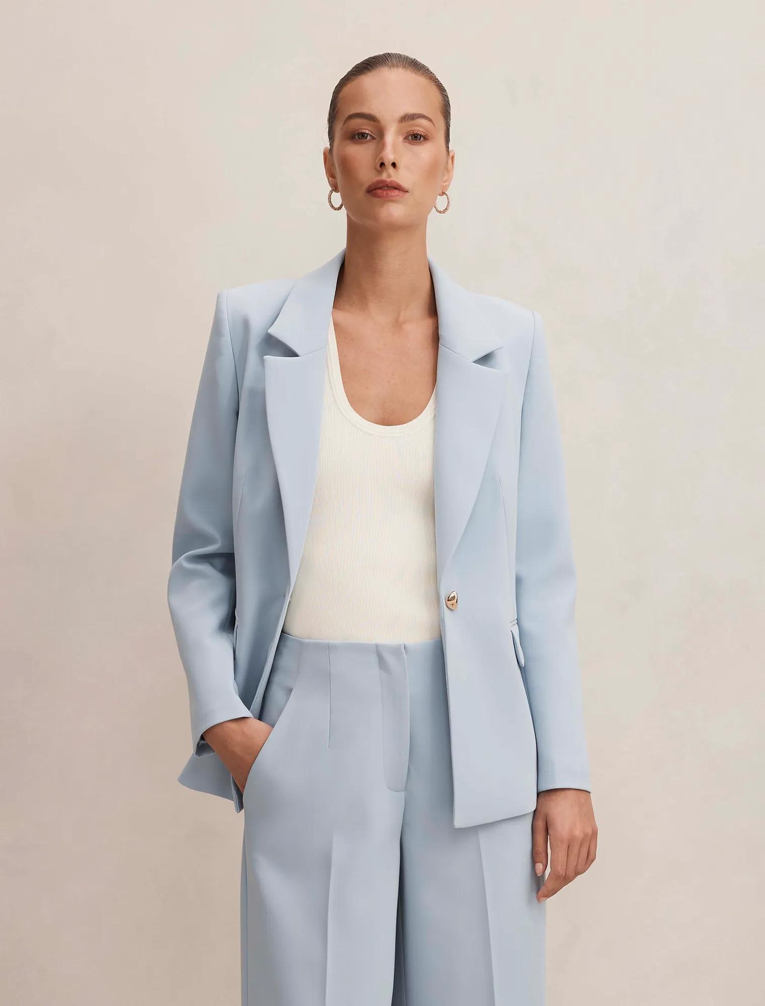 Forever New Women's Victoria Single Breasted Blazer Jacket in Sky Blue Suit