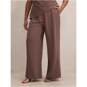 Forever New Women's Willow Curve Plus Size Wide Leg Pants in Mocha Pinstripe Set