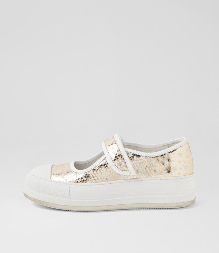 Garlyn Gold White Stars Leather Sneakers