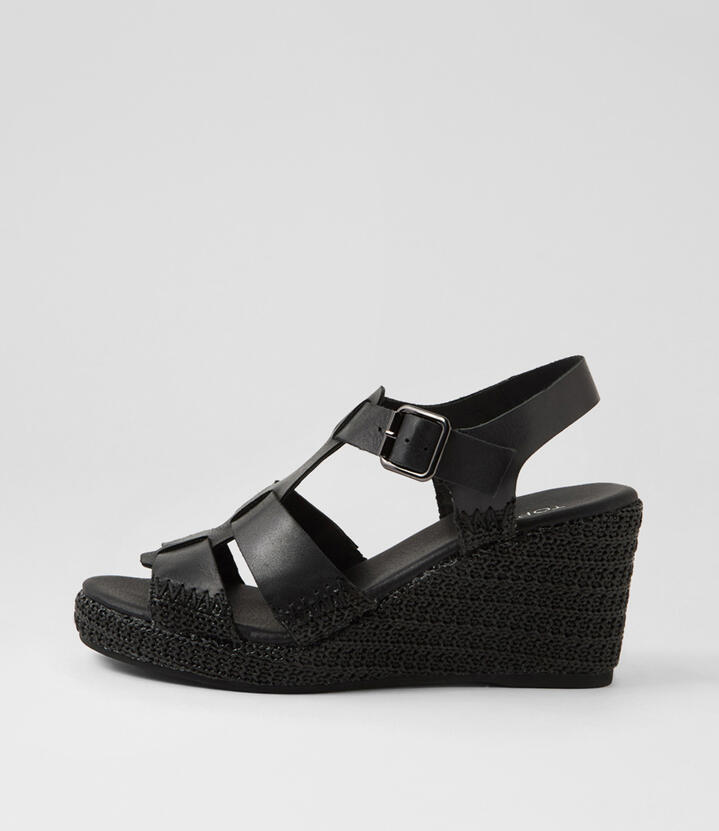 Glaire Black Leather Sandals
