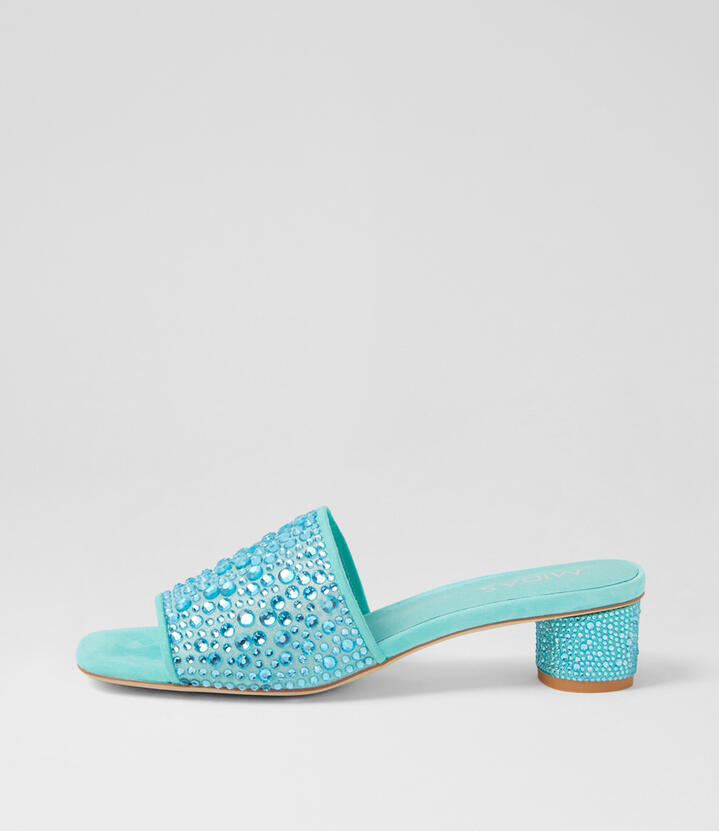 Hebe Aquamarine Multi Suede Sandals