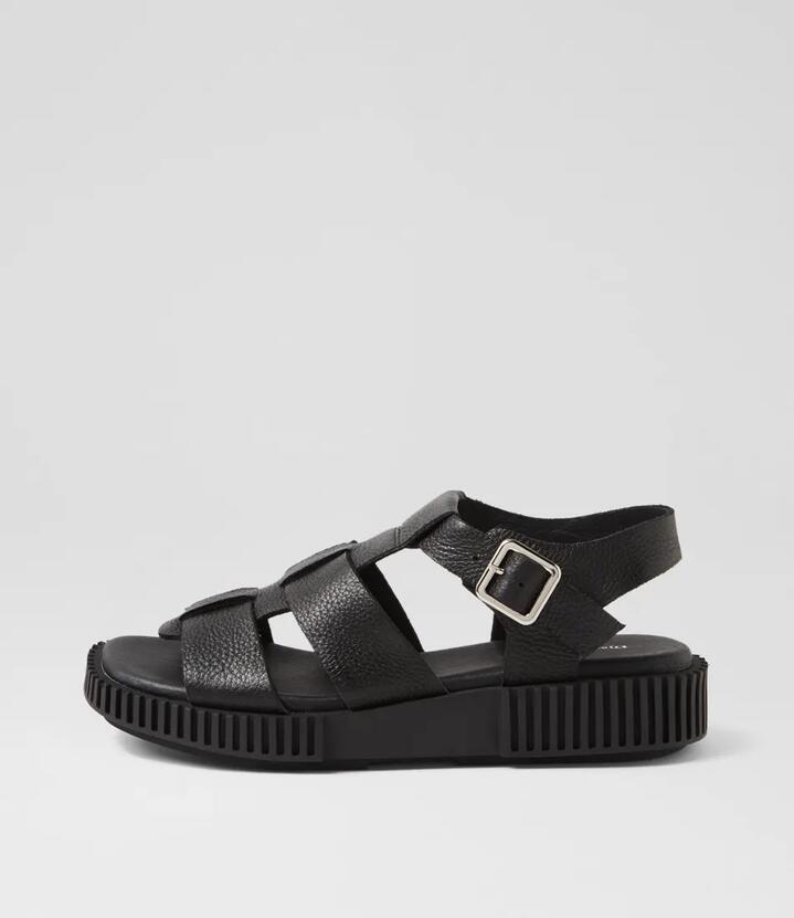 Itala Black Tumble Leather Sandals