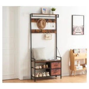 Jexter 5 In 1 Entryway Bench With Coat Stand & Drawers Brown