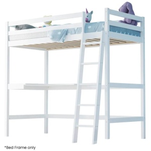 KINGSTON SLUMBER Wooden Kids Single Loft Bed Frame with Desk - White