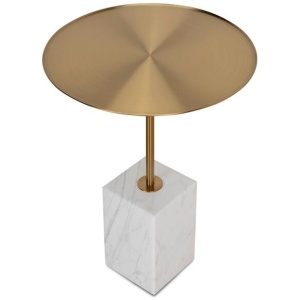 Kelvin 45cm Brushed Gold Side Table - Carrara Marble by Interior Secrets - AfterPay Available