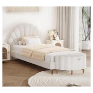 Kids Coral Single Bed Frame With Ottoman White