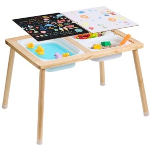 Kids Sensory Table Indoor Wooden Play Sand Water Table with 3 Storage Bins