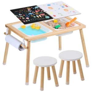 Kids Sensory Table & Chair Set Sand Water Play Table with 2 Storage Bins