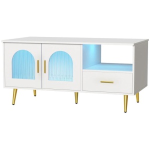 LED Coffee Table Shelf Drawer Storage White