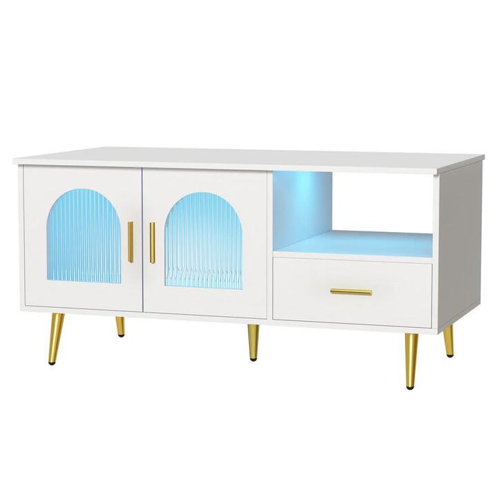 LED Coffee Table Shelf Drawer Storage White