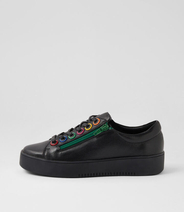 Lubu Black Bright Trim Leather Sneakers