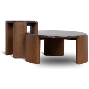 Marbela Nested Rosso Levanto Marble Coffee Table - Walnut by Interior Secrets - AfterPay Available