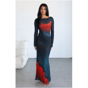 No Halo Long Sleeve Maxi Dress Midnight Scarlet