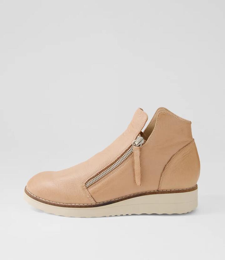 Ohmy Cafe Nude Leather Ankle Boots