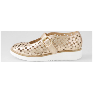 Ollens Champagne White Crush Leather Flat Shoes