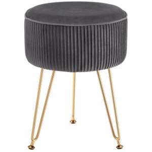 Ottoman Foot Stool Vanity Velvet Round Grey