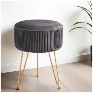 Ottoman Foot Stool Vanity Velvet Round Grey