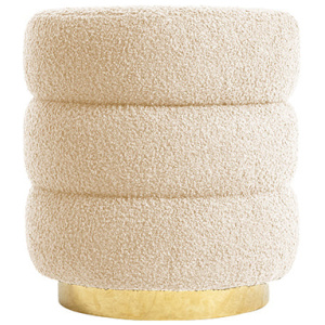 Ottoman Stool Teddy Fabric Round Stacked Beige