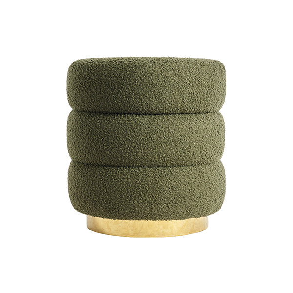 Ottoman Stool Teddy Fabric Round Stacked Green