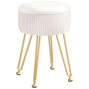 Ottoman Storage Foot Stool Vanity Velvet Round White