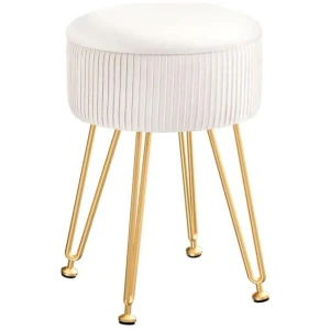 Ottoman Storage Foot Stool Vanity Velvet Round White