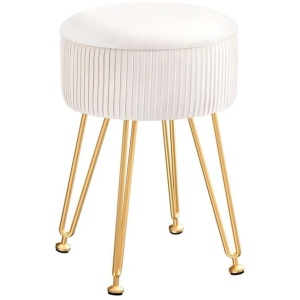 Ottoman Storage Foot Stool Vanity Velvet Round White