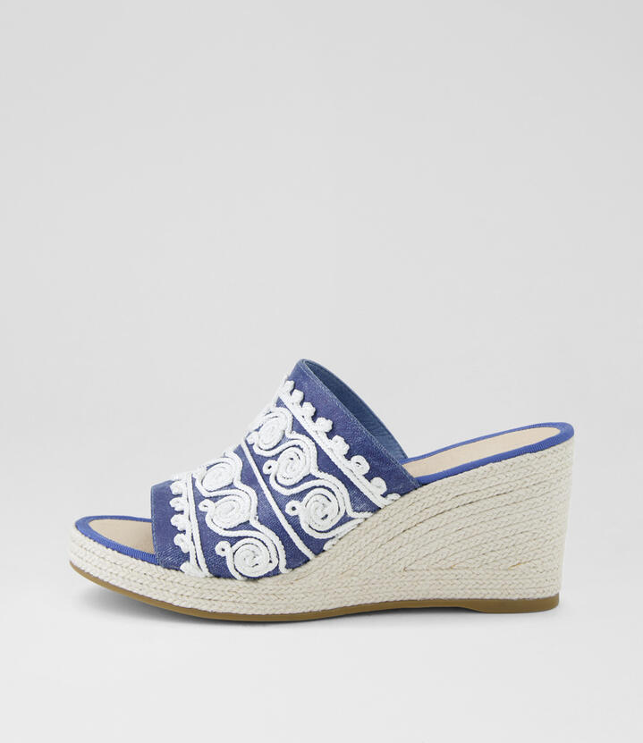 Pelexa Blue Distressed Denim Natural Leather Sandals