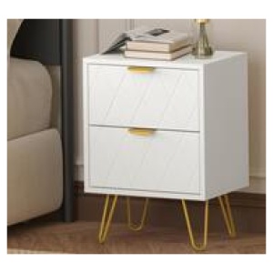 Pibby 2 Drawer White Gold Bedside Table Yellow
