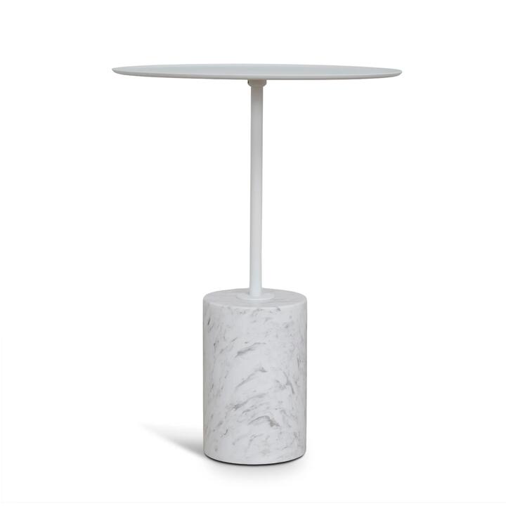 Pravina 45cm Matte White Side Table - Carrara Marble by Interior Secrets - AfterPay Available