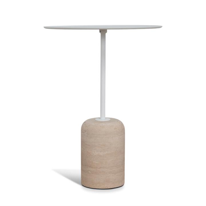 Pravina 45cm Matte White Side Table - Travertine by Interior Secrets - AfterPay Available