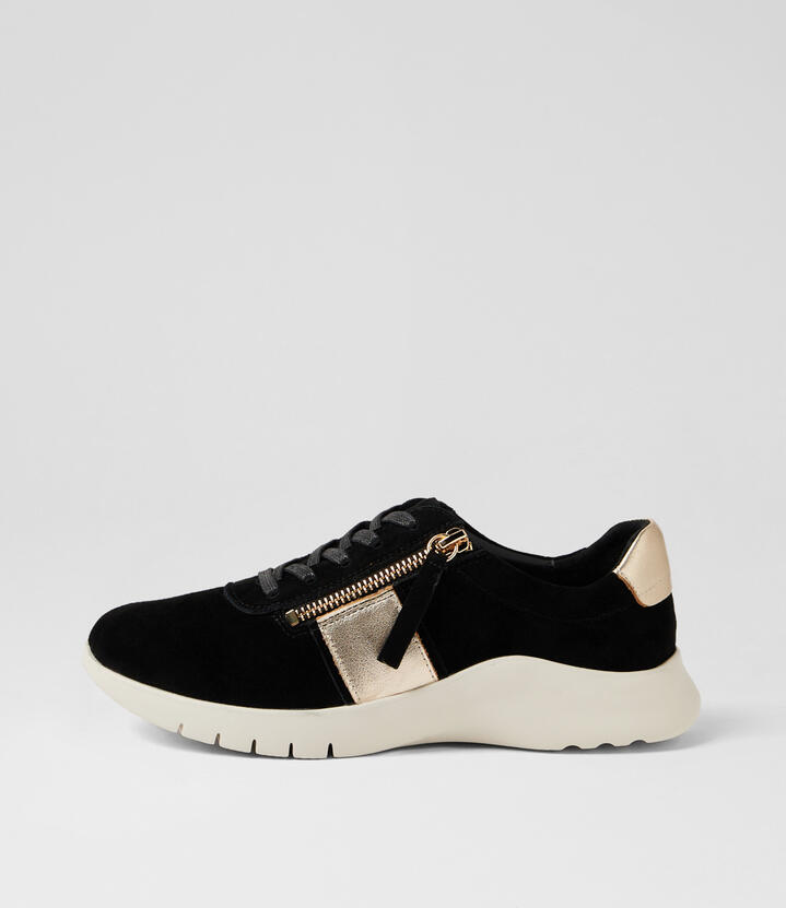 Prinacle Xw Black Pale Gold Suede Sneakers