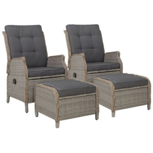 Recliner Chairs Sun Lounge Outdoor Patio Furniture Wicker Sofa 2 Pcs