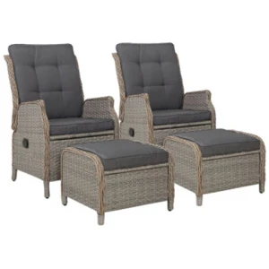 Recliner Chairs Sun Lounge Outdoor Patio Furniture Wicker Sofa 2 Pcs