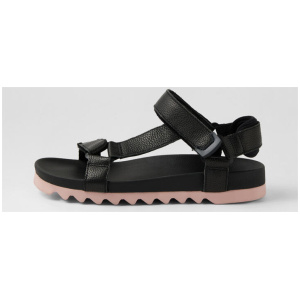 Sandal Tooth Wedge Black Pink Leather Sandals