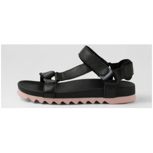 Sandal Tooth Wedge Black Pink Leather Sandals