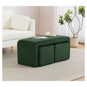 Set Of 3 Bamby Corduroy Ottoman With Footstools Green