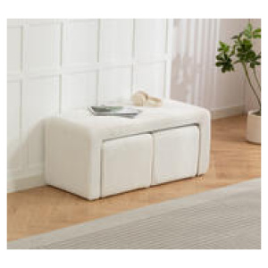 Set Of 3 Bamby Corduroy Ottoman With Footstools White