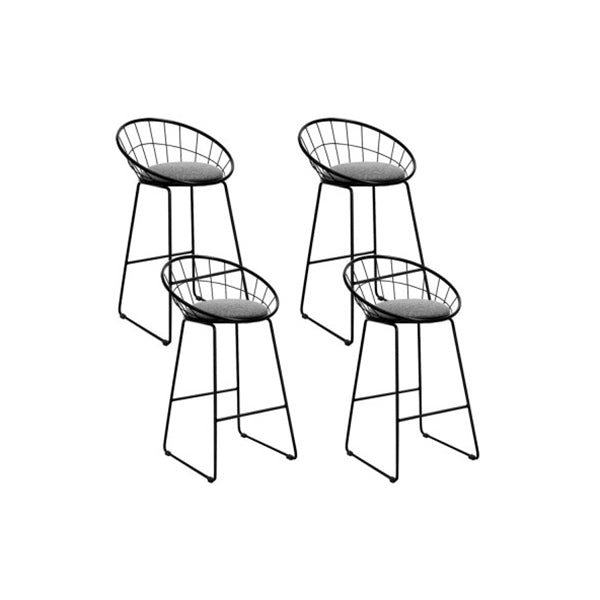 Set Of 4 Bar Stools Steel Fabric Grey And Black