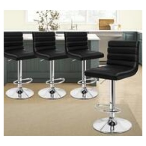 Set Of 4 Kariz Silver Bar Stools Black 4 Seater