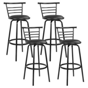 Set Of 4 PU Leather Bar Stools Black And Steel