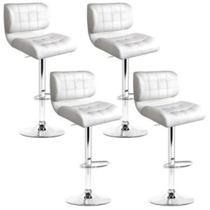 Set Of 4 Pu Leather Gas Lift Bar Stools White And Chrome
