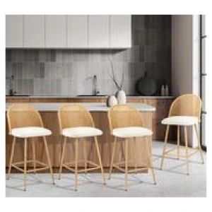 Set Of 4 Tarrant Natural White Bar Stools Neutral