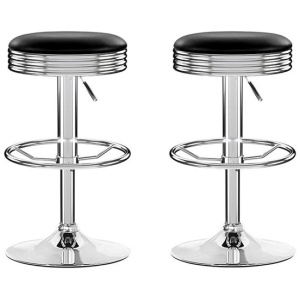 Set of 2 Backless PU Leather Bar Stools - Black and Chrome