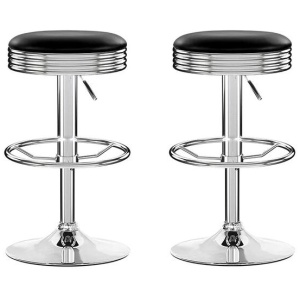 Set of 2 Backless PU Leather Bar Stools - Black and Chrome