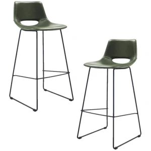 Set of 2 - Bernard Faux Leather Bar Stool - Dark Green by Interior Secrets - AfterPay Available