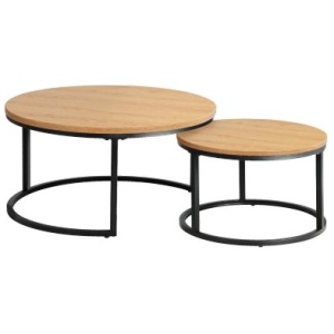 Set of 2 Nesting Coffee Table Round Marble Natural